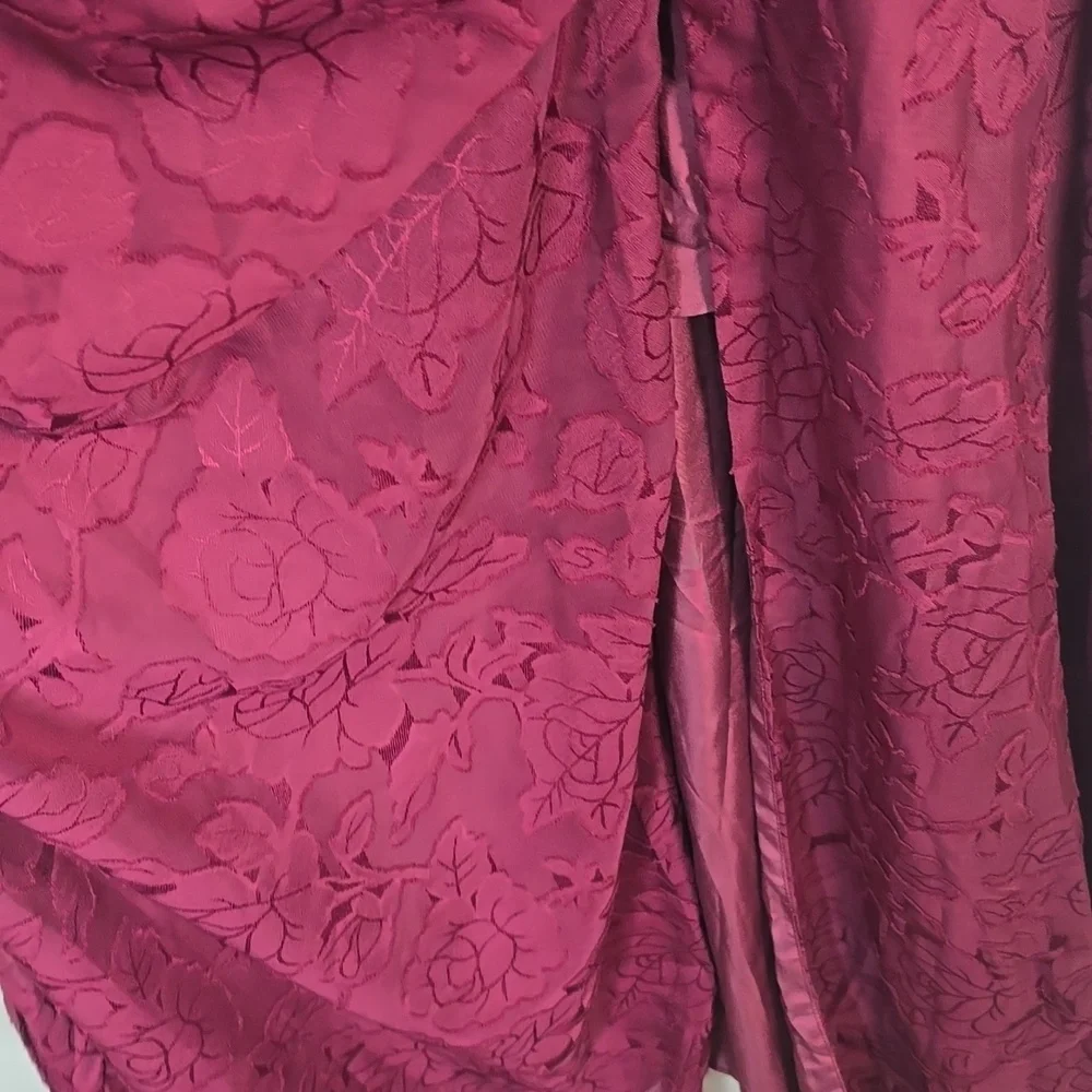 Azazie Denisa Wine Color Floral Burnout Spaguetti Straps Size 14 NwT. - Picture 8 of 16